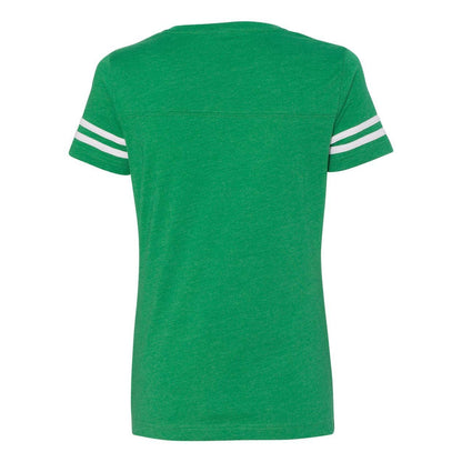 Vintage Green- White - Back - LAT Women's Football V-Neck Fine Jersey Tee
