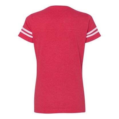 Vintage Red- White - Back - LAT Women's Football V-Neck Fine Jersey Tee