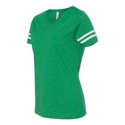 Vintage Green- White - Side - LAT Women's Football V-Neck Fine Jersey Tee