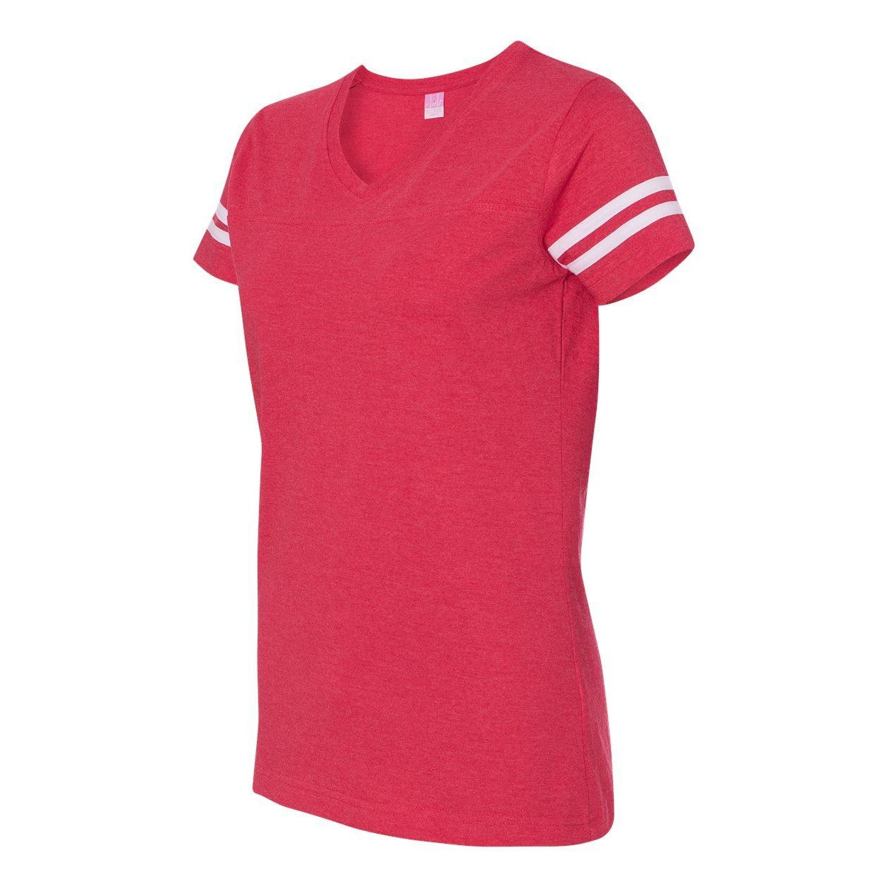 Vintage Red- White - Side - LAT Women's Football V-Neck Fine Jersey Tee