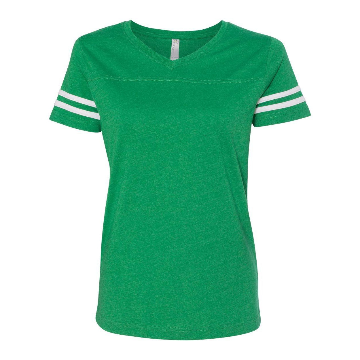 Vintage Green- White - Front - LAT Women's Football V-Neck Fine Jersey Tee