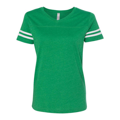 Vintage Green- White - Front - LAT Women's Football V-Neck Fine Jersey Tee