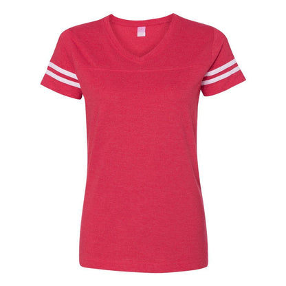 Vintage Red- White - Front - LAT Women's Football V-Neck Fine Jersey Tee