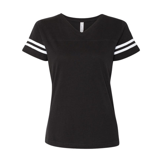 Black Solid- White - Front - LAT Women's Football V-Neck Fine Jersey Tee