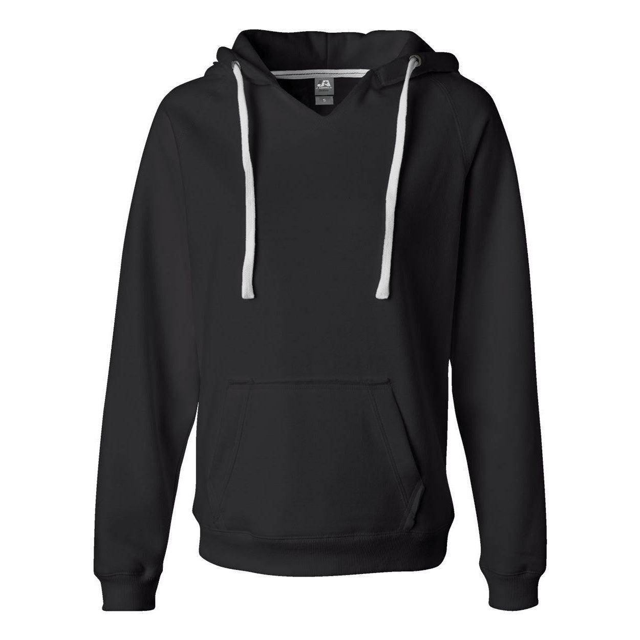 Black - Front - J. America Women's Sueded V-Neck Hooded Sweatshirt