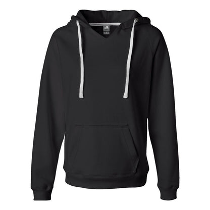 Black - Front - J. America Women's Sueded V-Neck Hooded Sweatshirt
