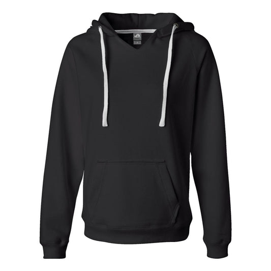 Black - Front - J. America Women's Sueded V-Neck Hooded Sweatshirt