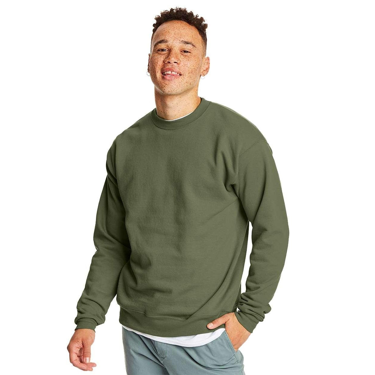 Fatigue Green - Front - Hanes Ecosmart Crewneck Sweatshirt