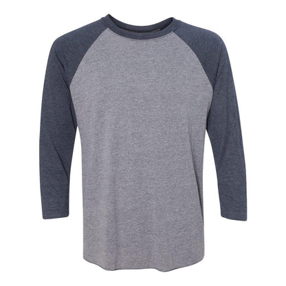 Vintage Navy Sleeves- Premium Heather Body - Front - Next Level Unisex Triblend Three-Quarter Raglan T-Shirt