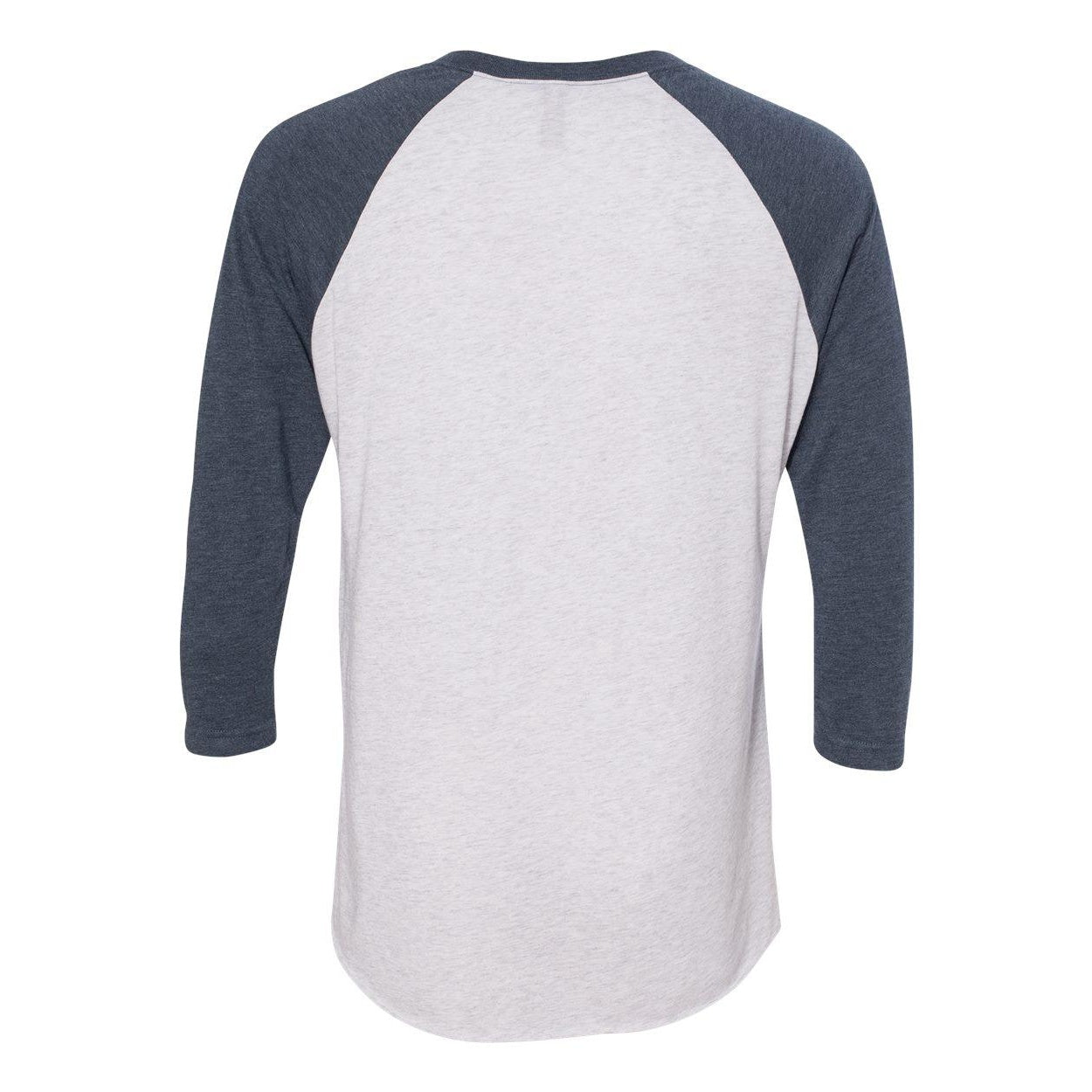 Indigo Sleeves- Heather White Body - Back - Next Level Unisex Triblend Three-Quarter Raglan T-Shirt