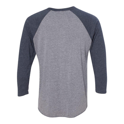Vintage Navy Sleeves- Premium Heather Body - Back - Next Level Unisex Triblend Three-Quarter Raglan T-Shirt