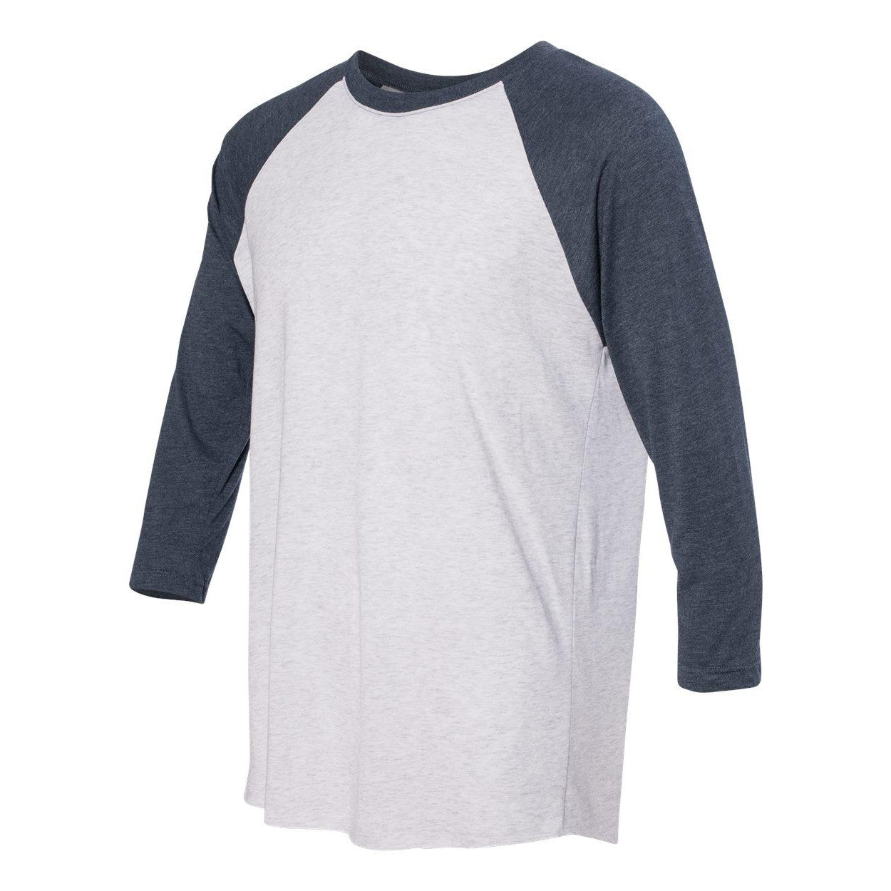 Indigo Sleeves- Heather White Body - Side - Next Level Unisex Triblend Three-Quarter Raglan T-Shirt