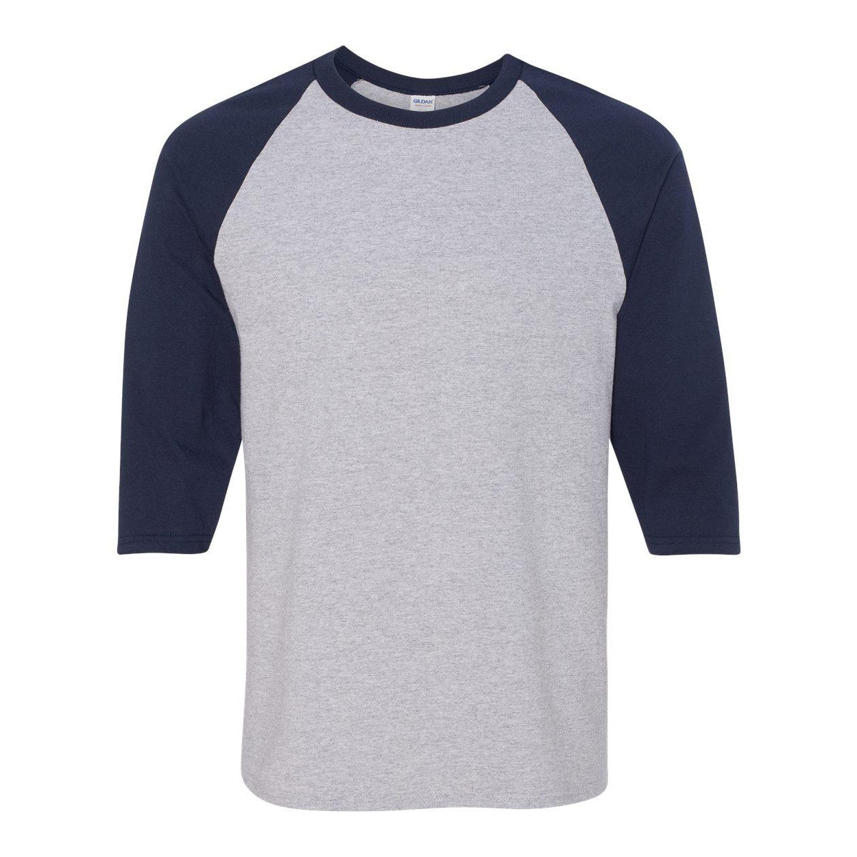 Sport Grey- Navy - Front - Gildan Heavy Cotton Raglan Three-Quarter Sleeve T-Shirt