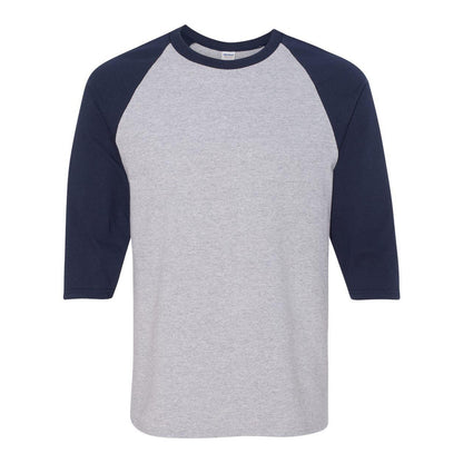 Sport Grey- Navy - Front - Gildan Heavy Cotton Raglan Three-Quarter Sleeve T-Shirt