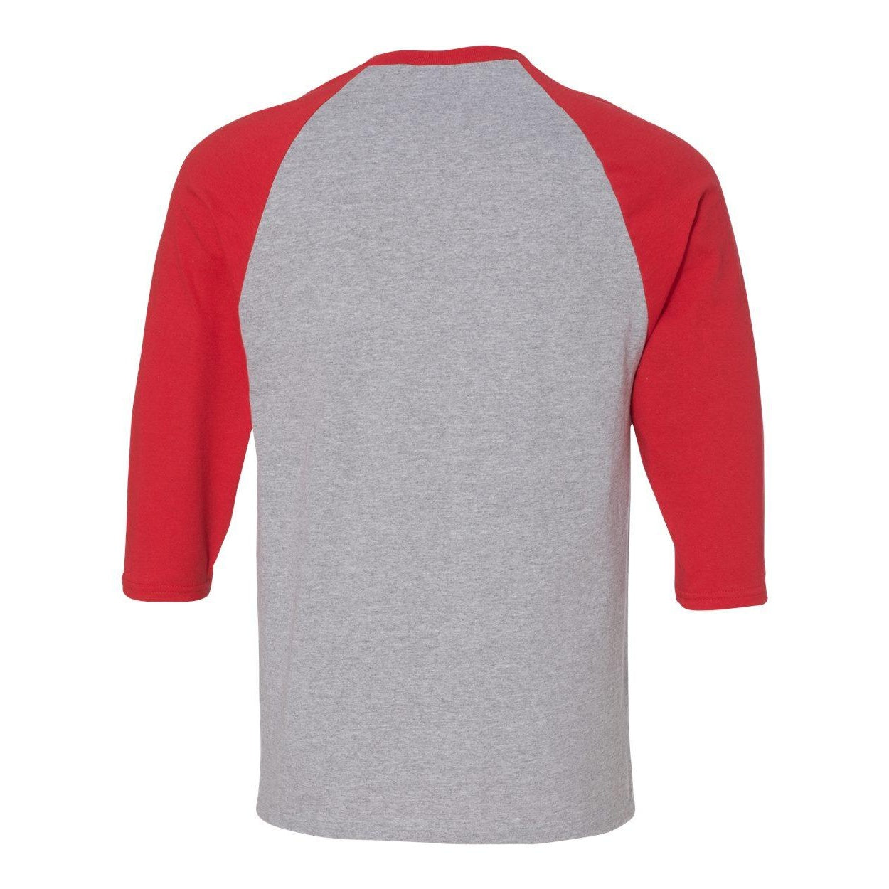 Sport Grey- Red - Back - Gildan Heavy Cotton Raglan Three-Quarter Sleeve T-Shirt