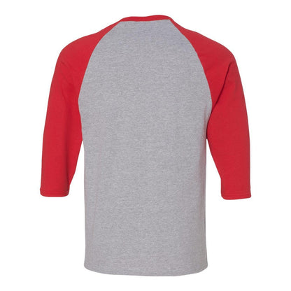 Sport Grey- Red - Back - Gildan Heavy Cotton Raglan Three-Quarter Sleeve T-Shirt