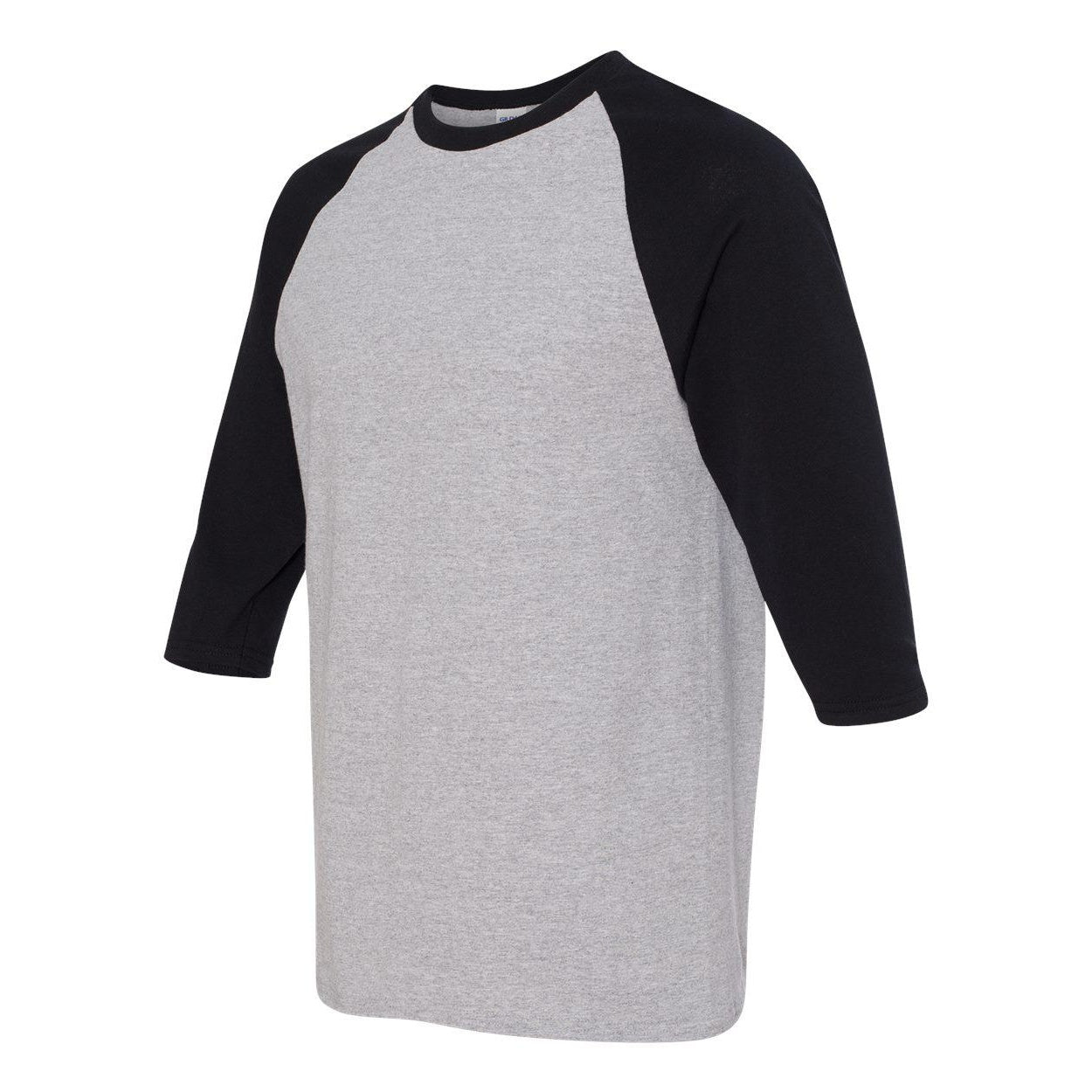 Sport Grey- Black - Side - Gildan Heavy Cotton Raglan Three-Quarter Sleeve T-Shirt