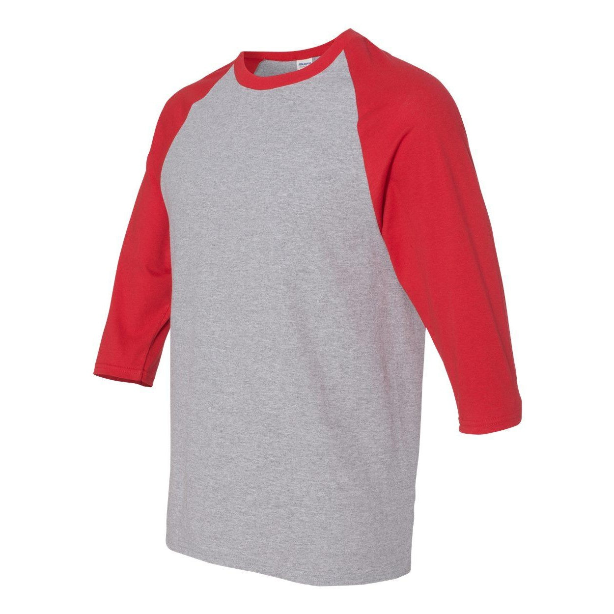 Sport Grey- Red - Side - Gildan Heavy Cotton Raglan Three-Quarter Sleeve T-Shirt