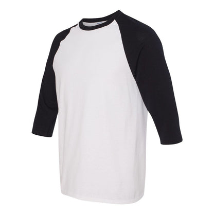 White- Black - Side - Gildan Heavy Cotton Raglan Three-Quarter Sleeve T-Shirt
