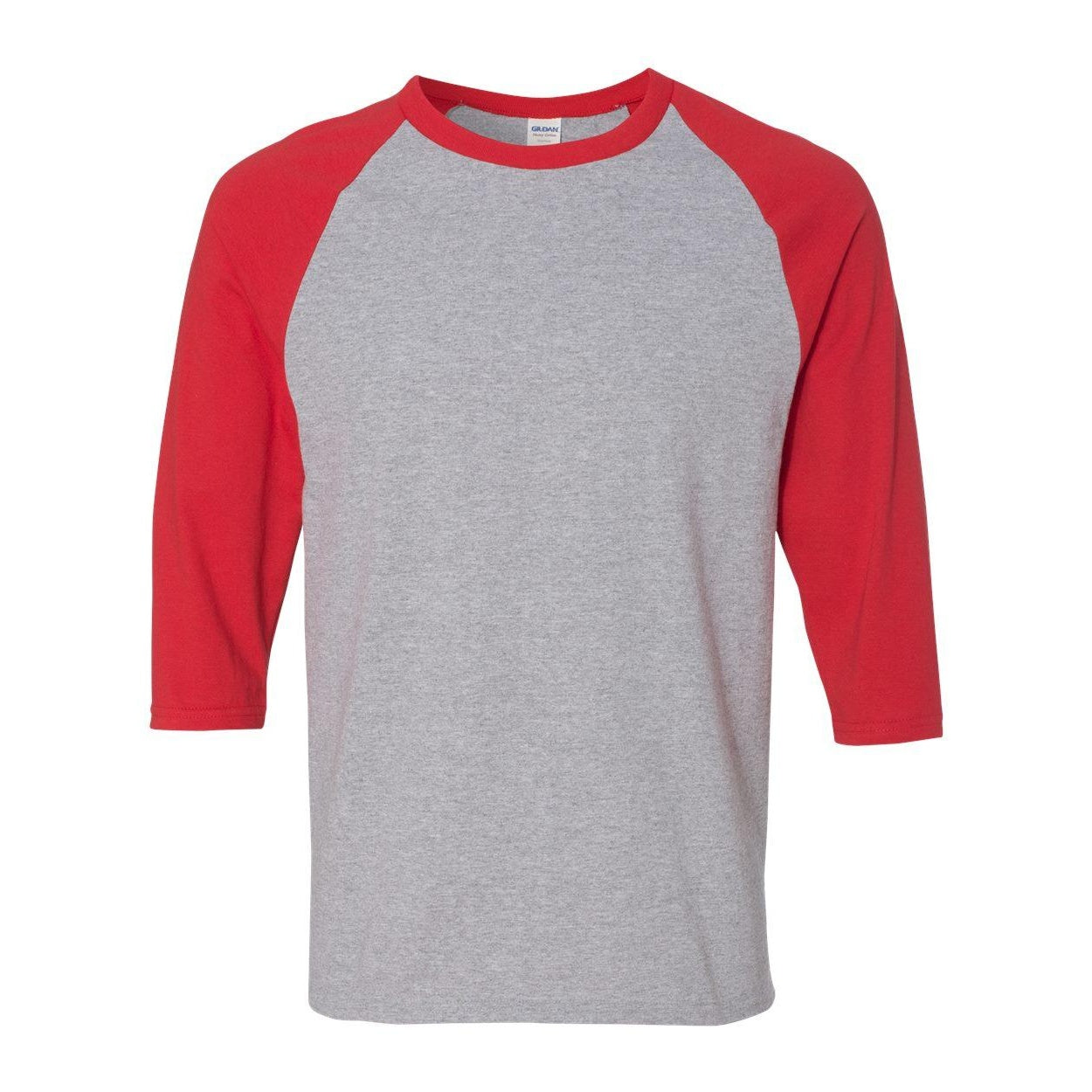 Sport Grey- Red - Front - Gildan Heavy Cotton Raglan Three-Quarter Sleeve T-Shirt