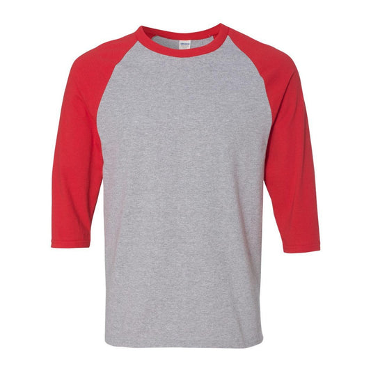 Sport Grey- Red - Front - Gildan Heavy Cotton Raglan Three-Quarter Sleeve T-Shirt