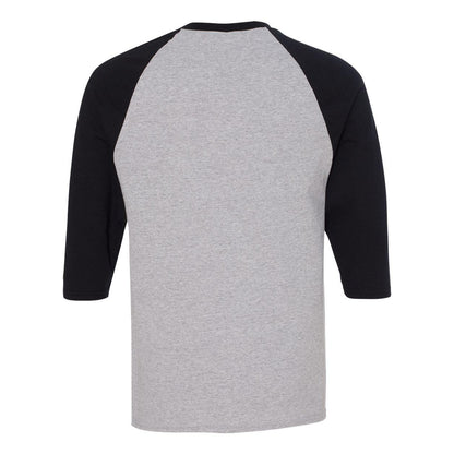 Sport Grey- Black - Back - Gildan Heavy Cotton Raglan Three-Quarter Sleeve T-Shirt
