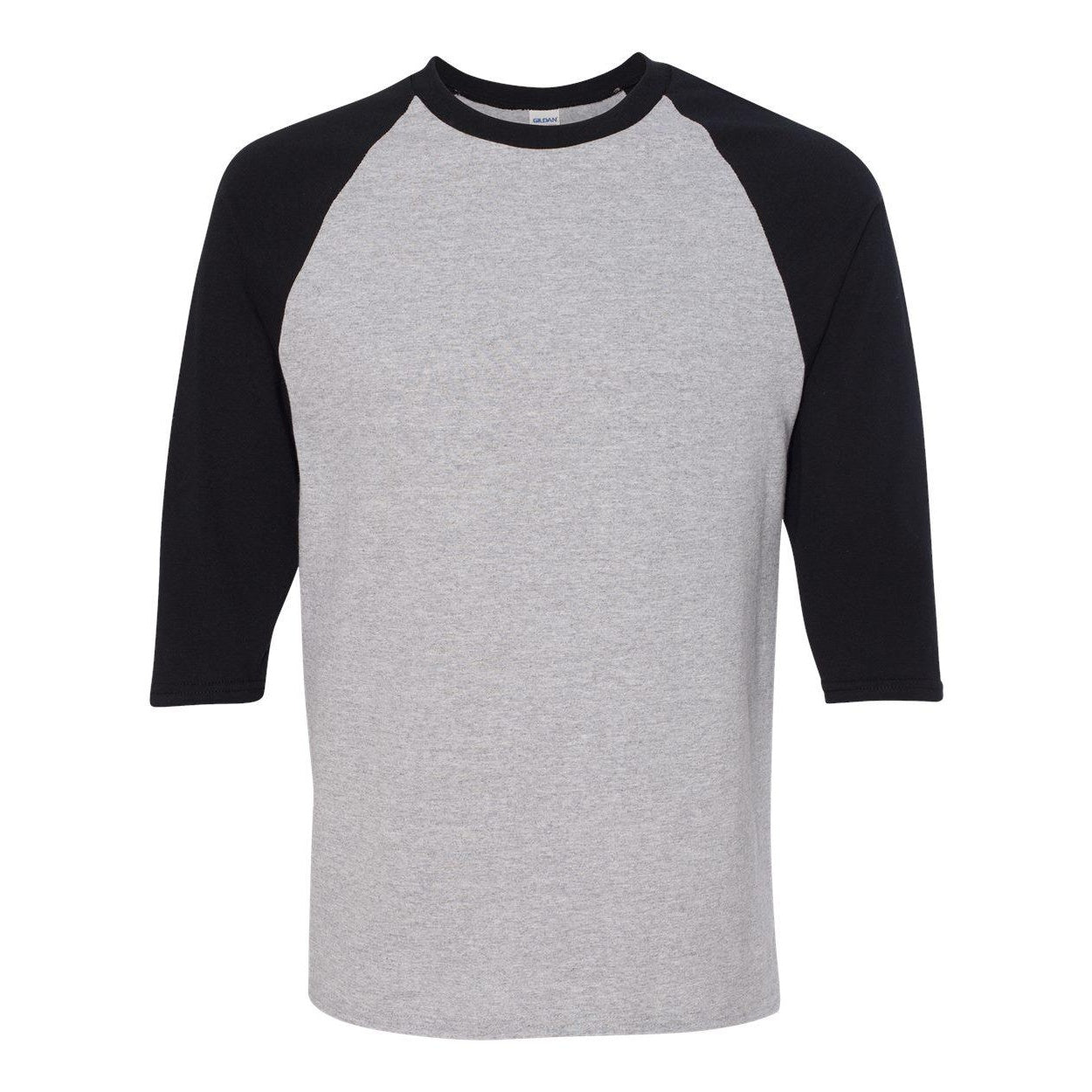 Sport Grey- Black - Front - Gildan Heavy Cotton Raglan Three-Quarter Sleeve T-Shirt