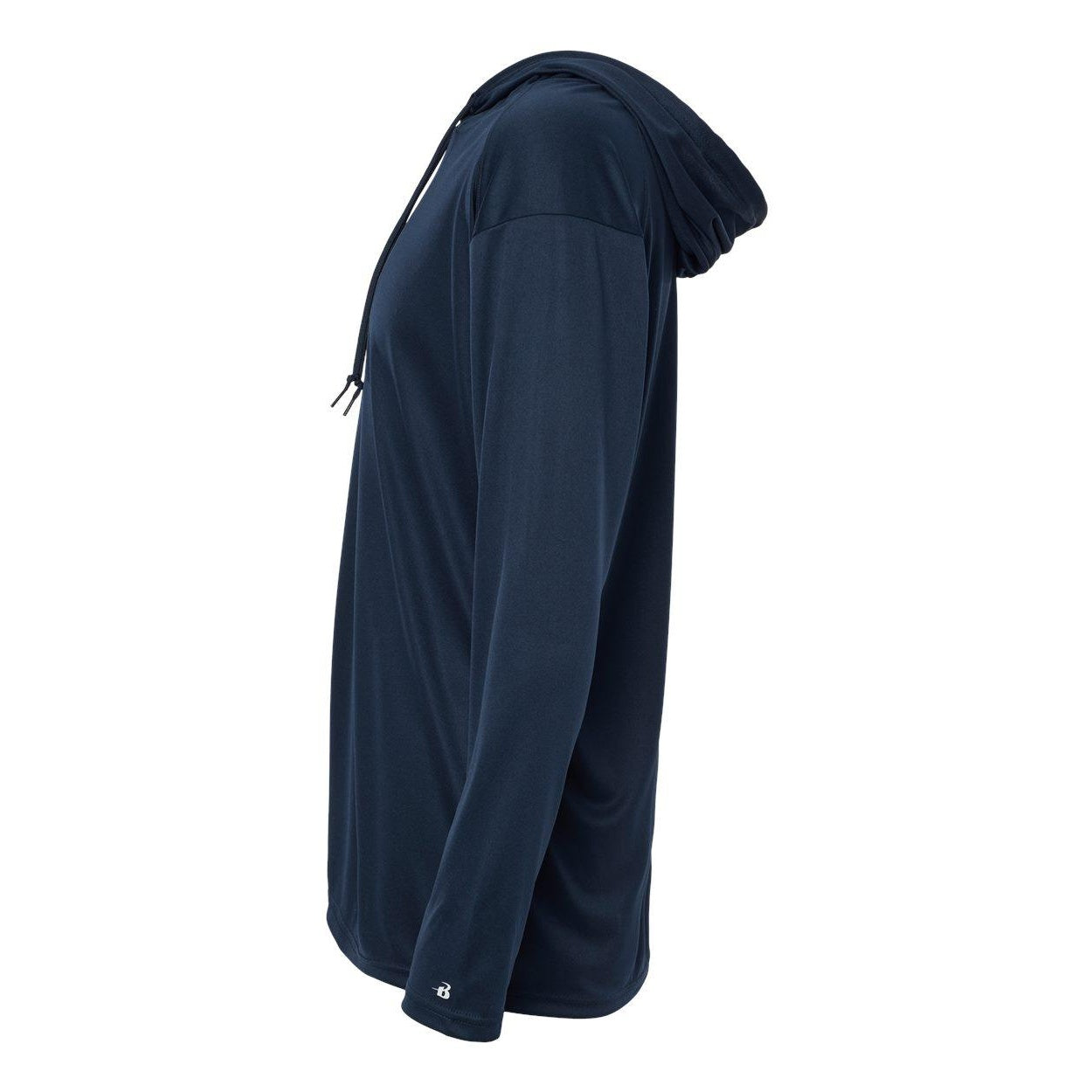 Navy - Side - Badger B-Core Hooded Long Sleeve T-Shirt