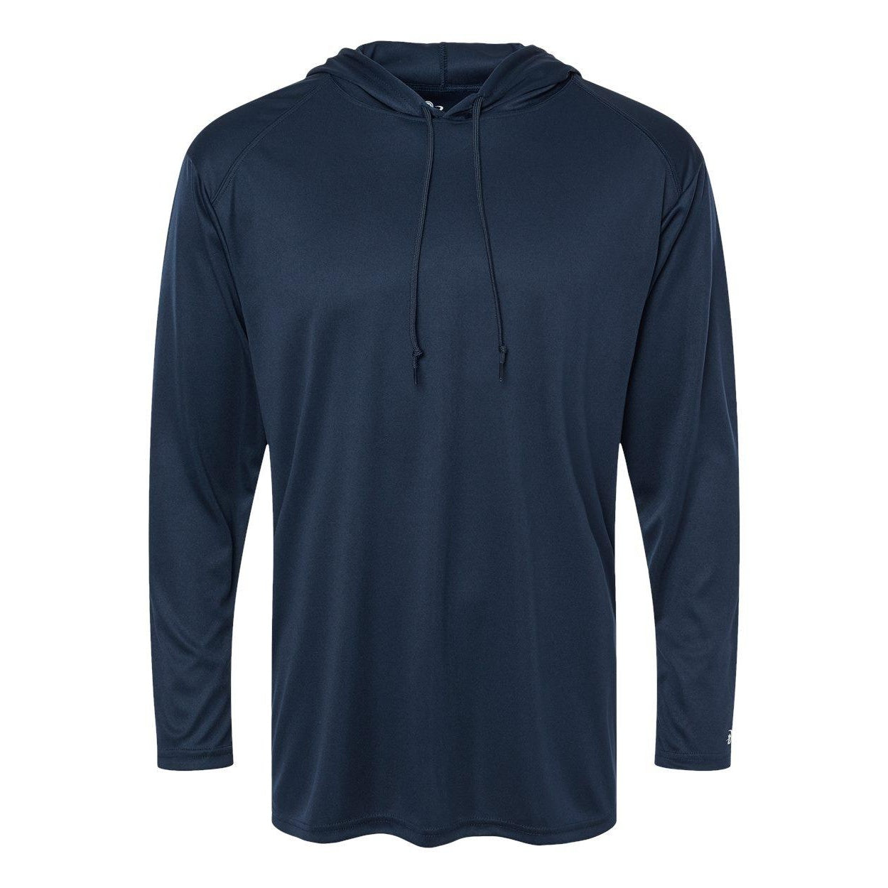 Navy - Front - Badger B-Core Hooded Long Sleeve T-Shirt