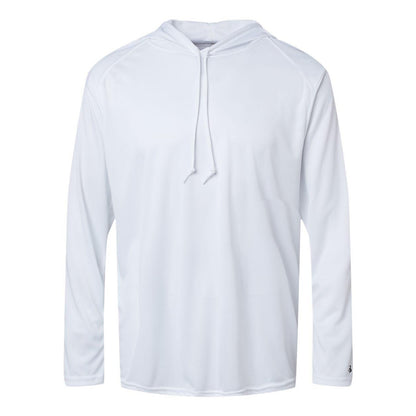 White - Front - Badger B-Core Hooded Long Sleeve T-Shirt