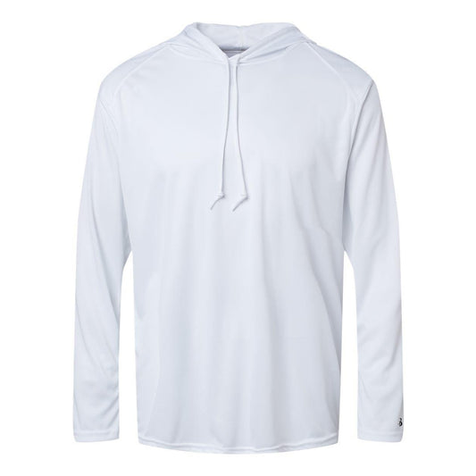 White - Front - Badger B-Core Hooded Long Sleeve T-Shirt