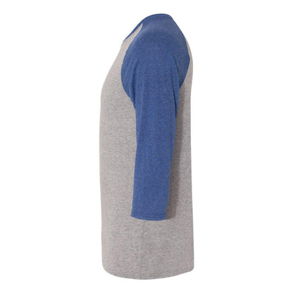 Oxford- True Blue Heather - Side - JERZEES Triblend Three-Quarter Raglan Baseball T-Shirt
