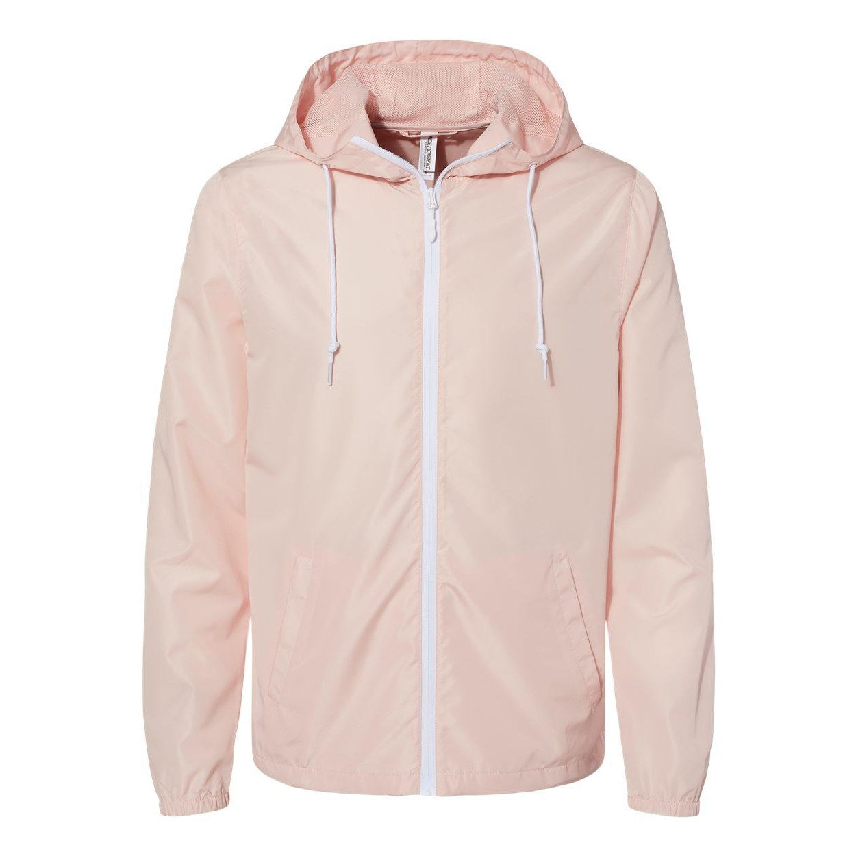 Blush- White Zipper - Front - Independent Trading Co. Lightweight Windbreaker Full-Zip Jacket