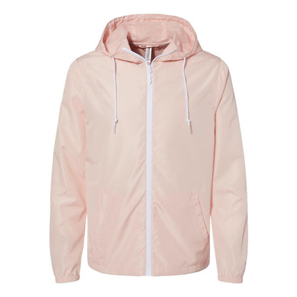 Blush- White Zipper - Front - Independent Trading Co. Lightweight Windbreaker Full-Zip Jacket