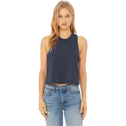 Heather Navy - Front - BELLA + CANVAS Women's Racerback Crop Tank