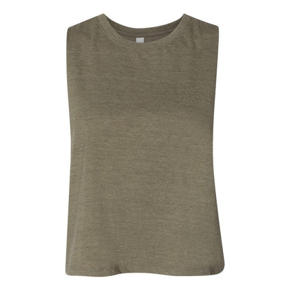 Heather Olive - Front - BELLA + CANVAS Women's Racerback Crop Tank