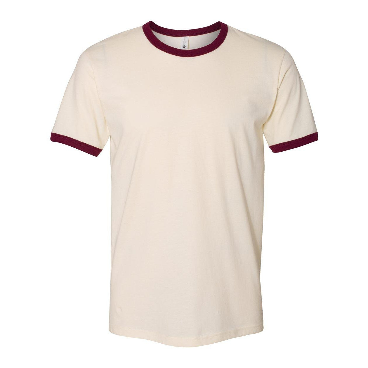 Natural- Maroon - Front - Next Level Unisex Cotton Ringer T-Shirt