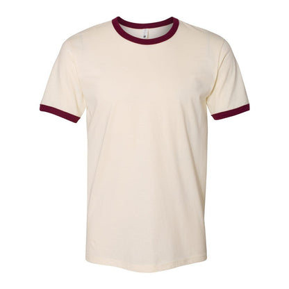 Natural- Maroon - Front - Next Level Unisex Cotton Ringer T-Shirt