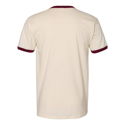 Natural- Maroon - Back - Next Level Unisex Cotton Ringer T-Shirt
