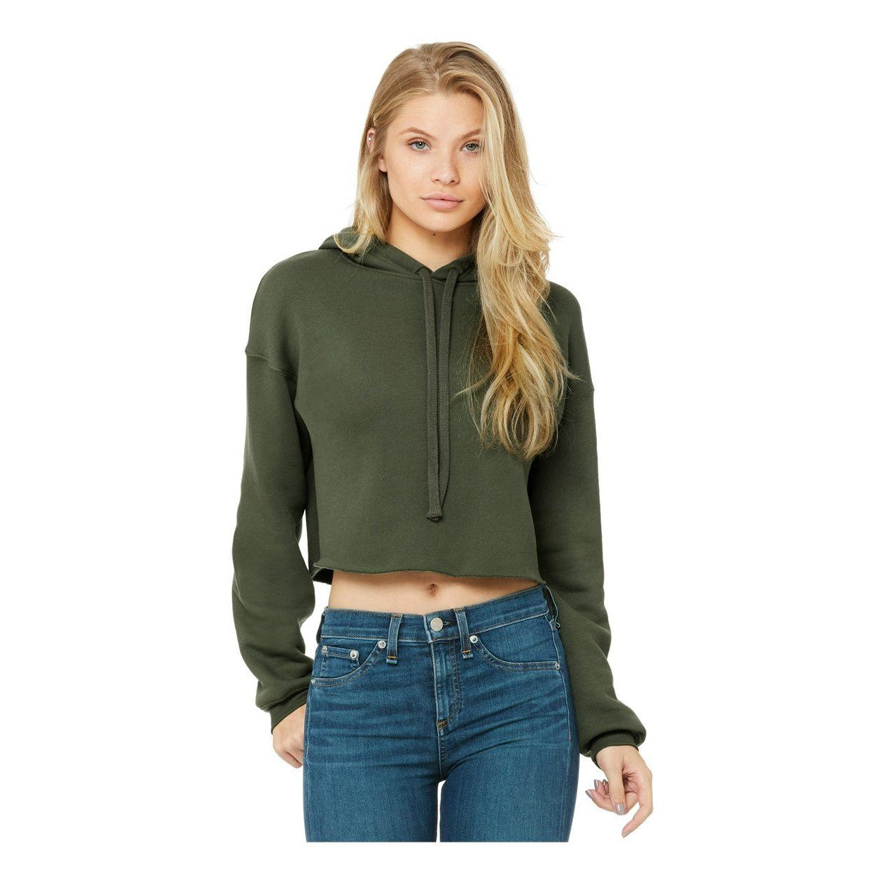 Military Green - Front - BELLA + CANVAS Women's Crop Fleece Hoodie