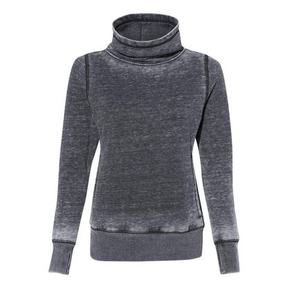 Dark Smoke - Front - J. America Womens Zen Fleece Cowl Neck Sweatshirt