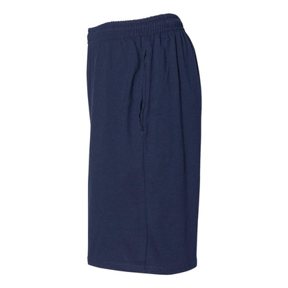 Navy - Side - Russell Athletic Essential Jersey Cotton Shorts with Pockets