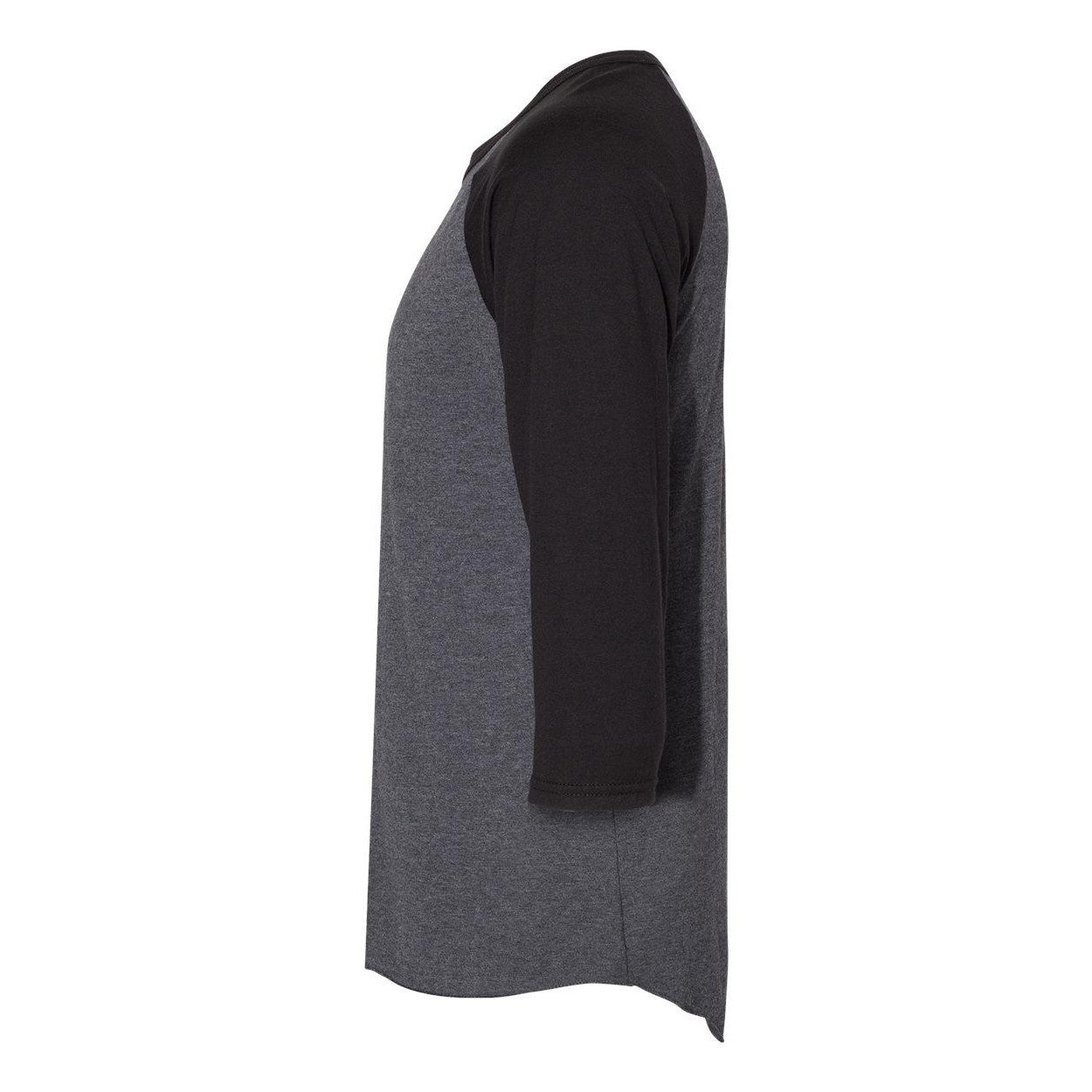 Black Ink Heather- Black Ink - Side - JERZEES Premium Blend Ringspun Three-Quarter Sleeve Raglan Baseball T-Shirt
