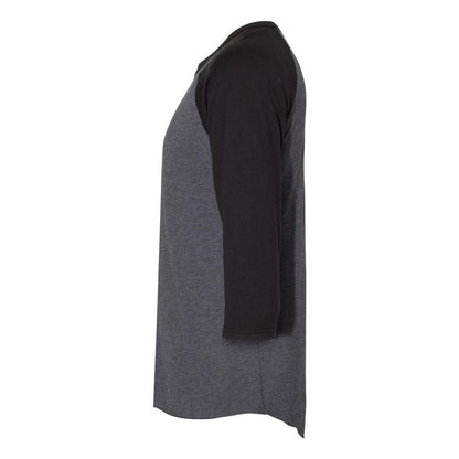 Black Ink Heather- Black Ink - Side - JERZEES Premium Blend Ringspun Three-Quarter Sleeve Raglan Baseball T-Shirt