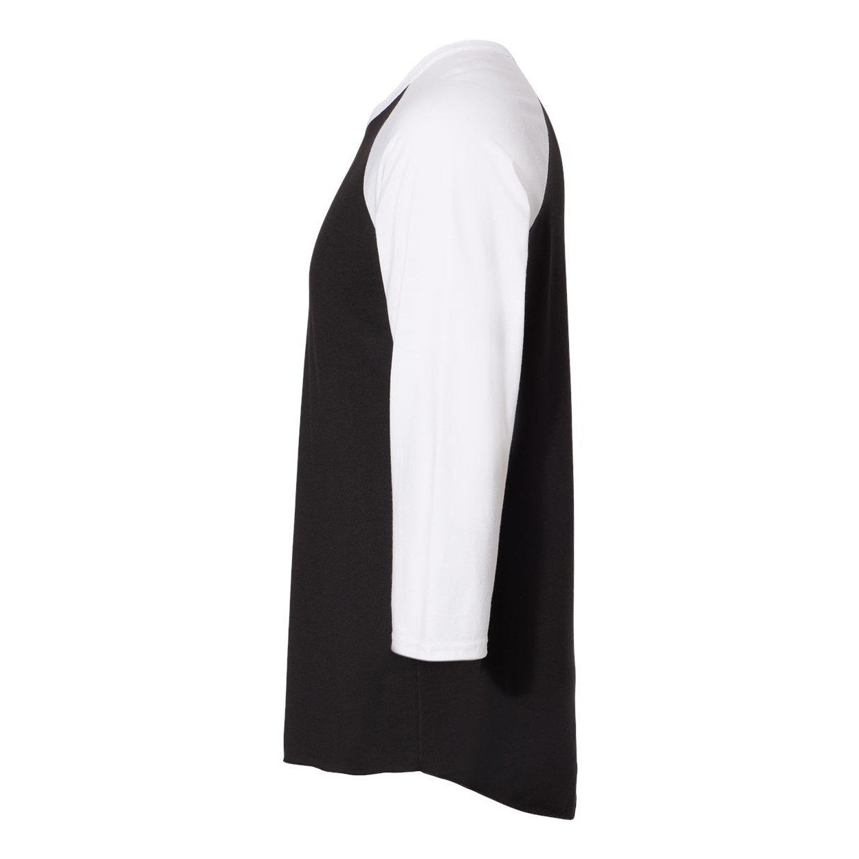 Black Ink- White - Side - JERZEES Premium Blend Ringspun Three-Quarter Sleeve Raglan Baseball T-Shirt