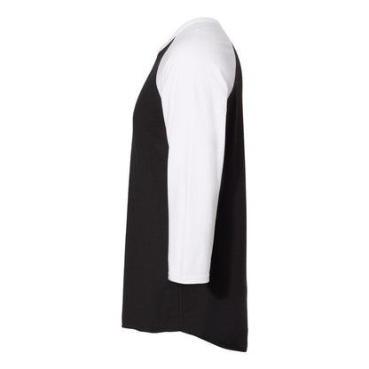 Black Ink- White - Side - JERZEES Premium Blend Ringspun Three-Quarter Sleeve Raglan Baseball T-Shirt