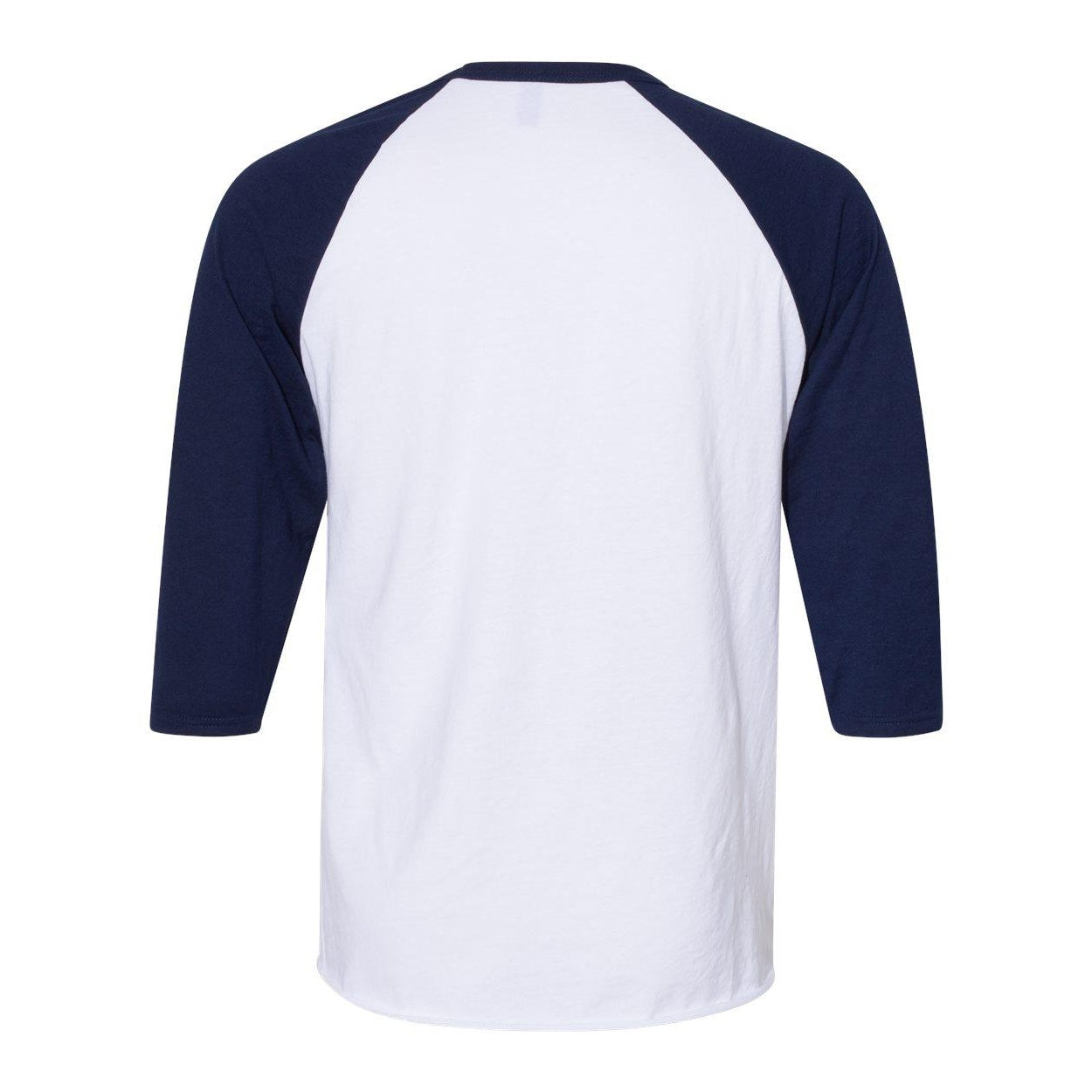 White- J. Navy - Back - JERZEES Premium Blend Ringspun Three-Quarter Sleeve Raglan Baseball T-Shirt