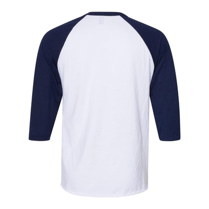White- J. Navy - Back - JERZEES Premium Blend Ringspun Three-Quarter Sleeve Raglan Baseball T-Shirt