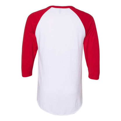 White- True Red - Back - JERZEES Premium Blend Ringspun Three-Quarter Sleeve Raglan Baseball T-Shirt