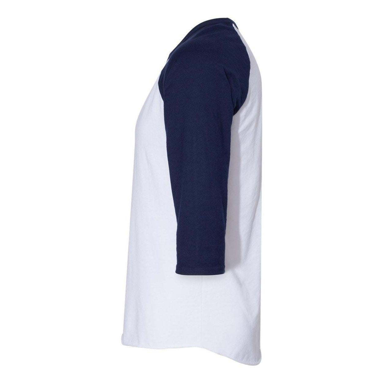 White- J. Navy - Side - JERZEES Premium Blend Ringspun Three-Quarter Sleeve Raglan Baseball T-Shirt
